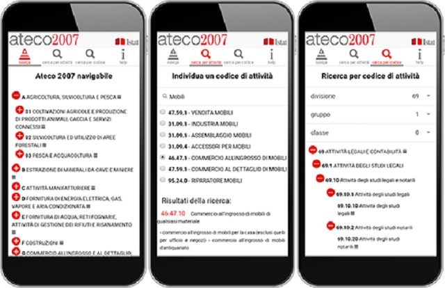 Una nuova app per i codici Ateco 2007