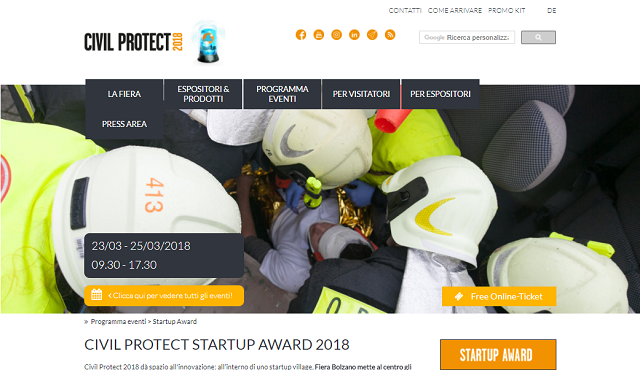 Civil Protect Startup Award 2018, premio per imprese innovative