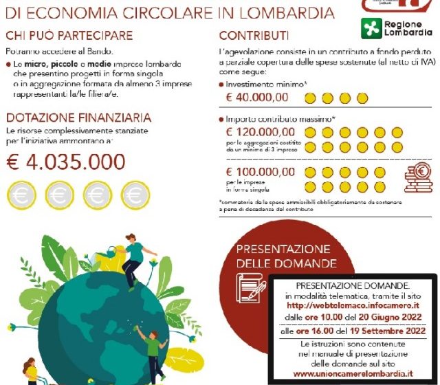  Transizione ecologica, al via il bando per l’innovazione delle filiere di economia circolare a Milano e in Lombardia, 4 milioni di euro di contributi alle imprese
