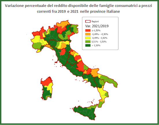  Reddito delle famiglie: giù in 6 regioni su 20 nel 2021 rispetto al pre-Covid